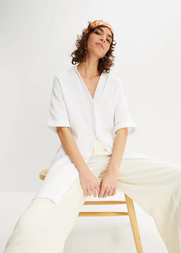 Oversized, lang skjorte i myk bomullsmusselin, bonprix