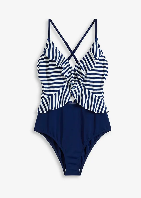 Badedrakt med cut outs og volanger, bonprix