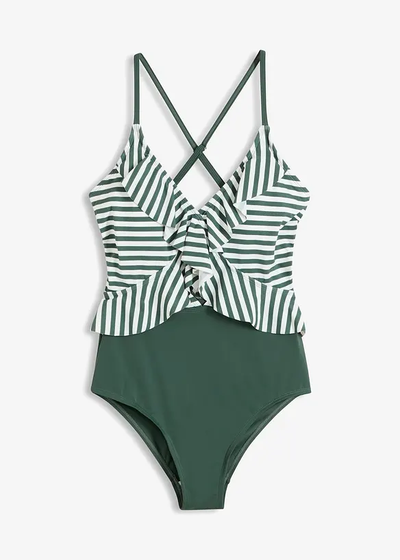 Badedrakt med cut outs og volanger, bonprix