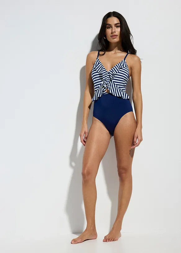 Badedrakt med cut outs og volanger, bonprix