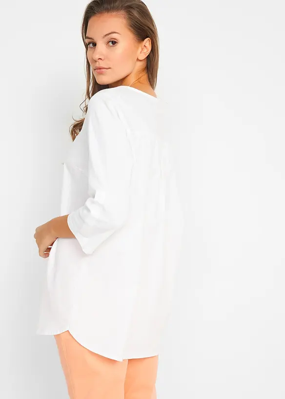 Bluse med lin og 3/4-lange ermer, bonprix