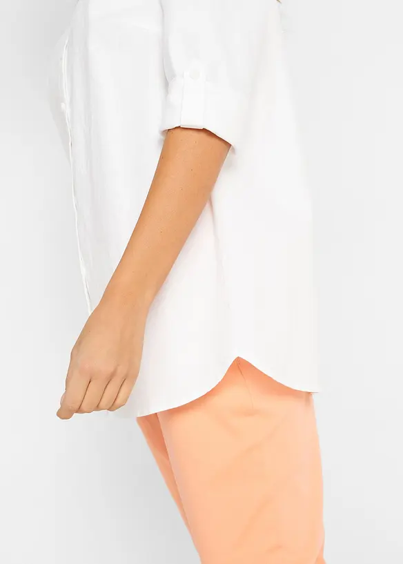 Bluse med lin og 3/4-lange ermer, bonprix