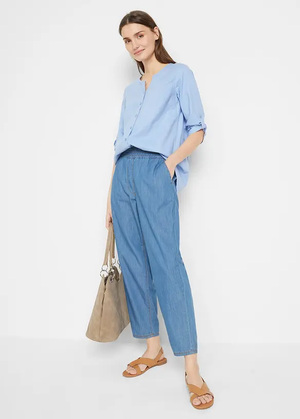 Bluse med lin og 3/4-lange ermer, bonprix