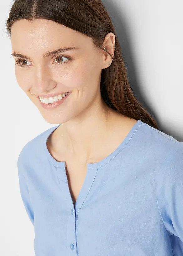 Bluse med lin og 3/4-lange ermer, bonprix