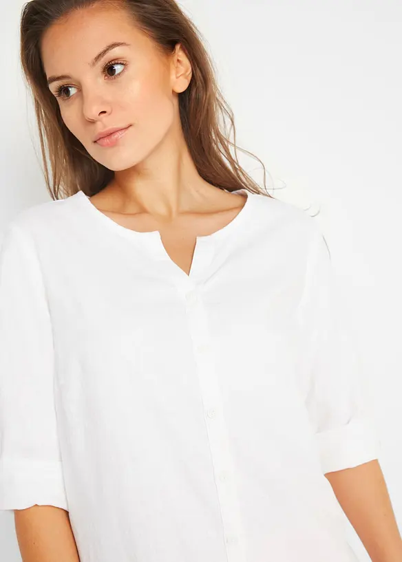 Bluse med lin og 3/4-lange ermer, bonprix