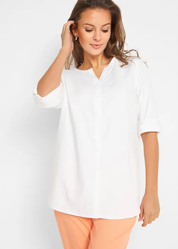 Bluse med lin og 3/4-lange ermer, bonprix
