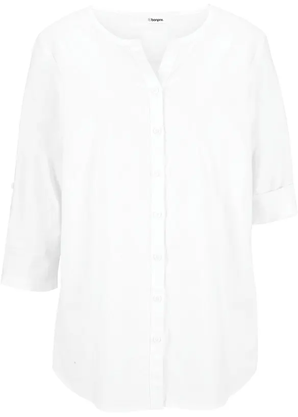 Bluse med lin og 3/4-lange ermer, bonprix