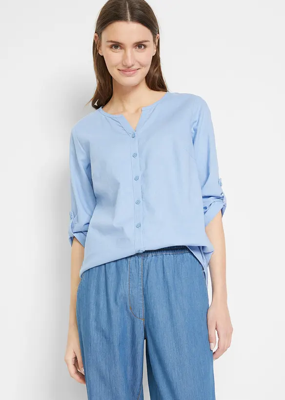 Bluse med lin og 3/4-lange ermer, bonprix