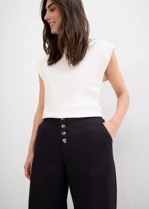 Bukse med lin og vide ben, bonprix