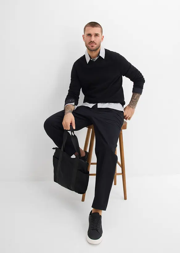 Loose fit-twillbukse med elastisk linning, Straight, bonprix