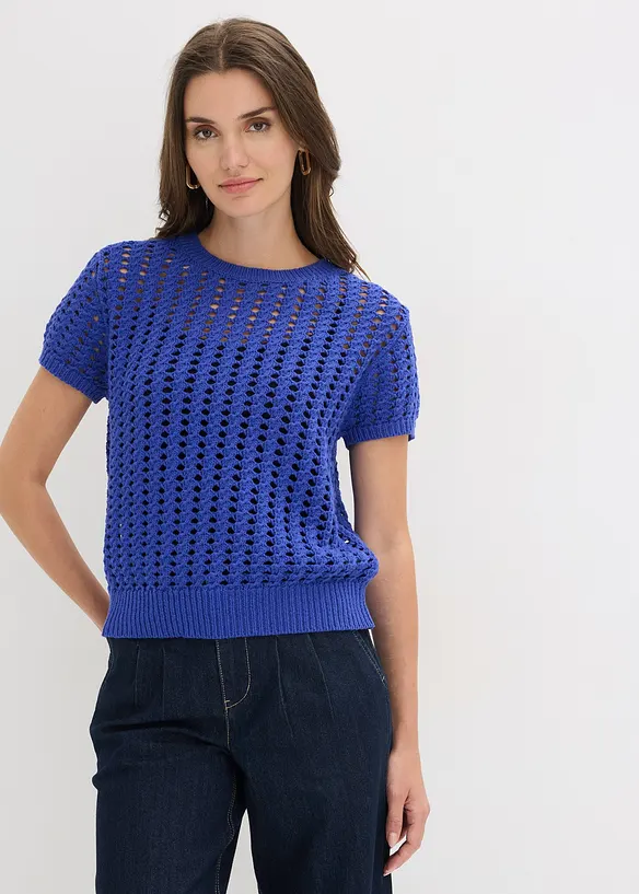 Kortermet genser i 100% bomull med hullm&oslash;nster, bonprix