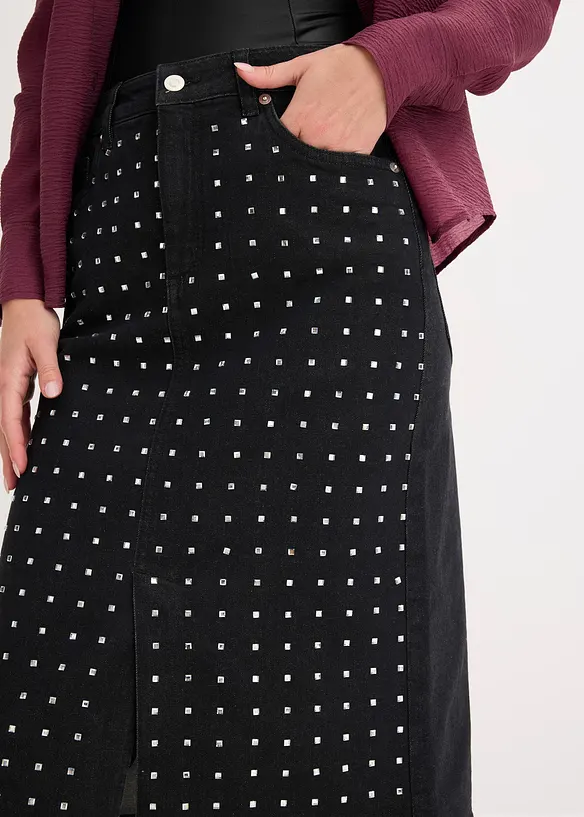 Denimskj&oslash;rt med strass, bonprix