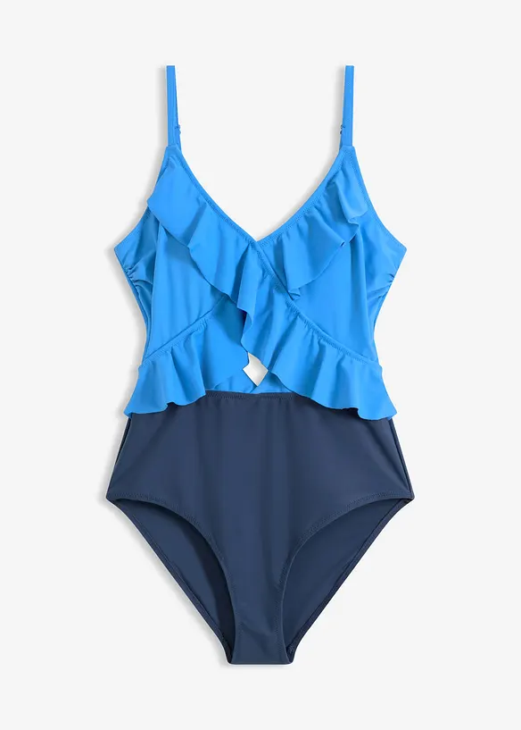 Badedrakt med cut out og volanger, bonprix