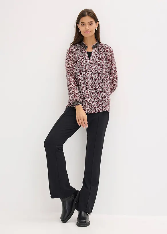 Chiffonbluse med m&oslash;nster og broderi, bonprix