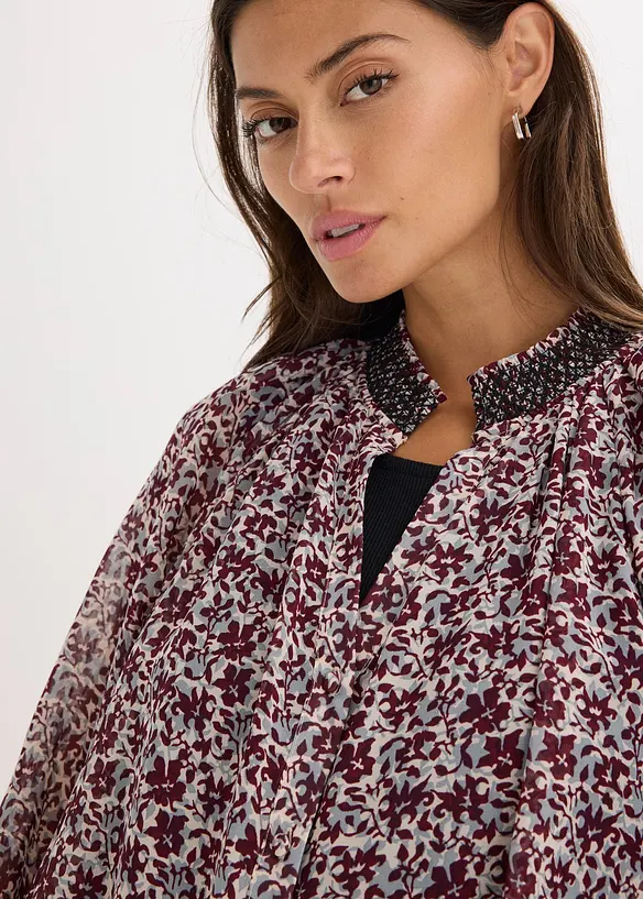 Chiffonbluse med m&oslash;nster og broderi, bonprix