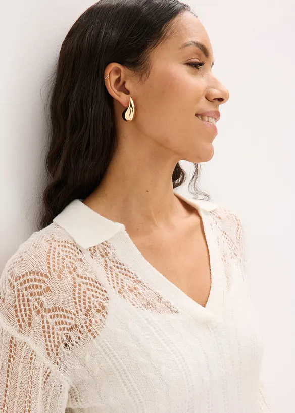 Genser i myk ullmiks med hullm&oslash;nster, bonprix