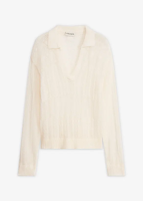 Genser i myk ullmiks med hullm&oslash;nster, bonprix