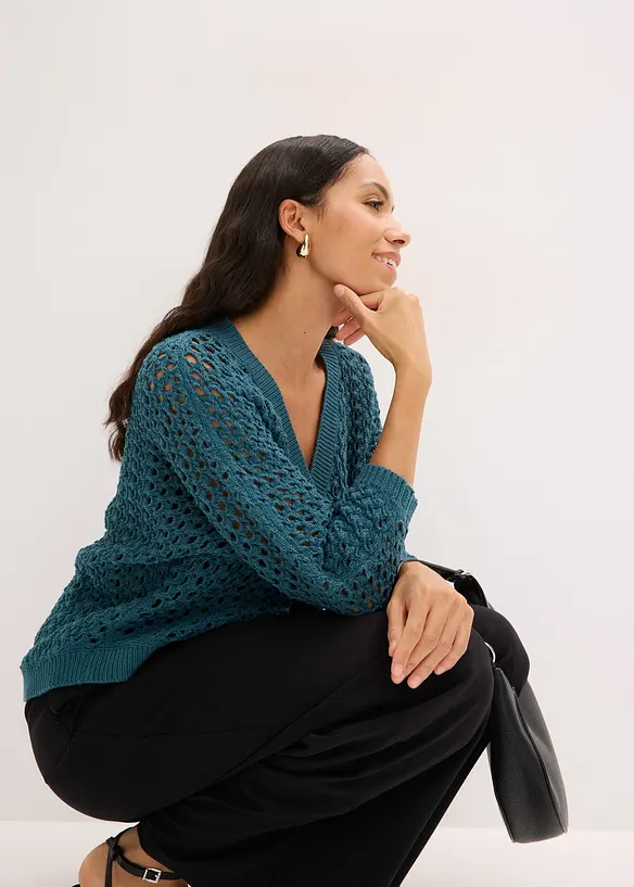 Cardigan i 100% bomull med hullm&oslash;nster, bonprix