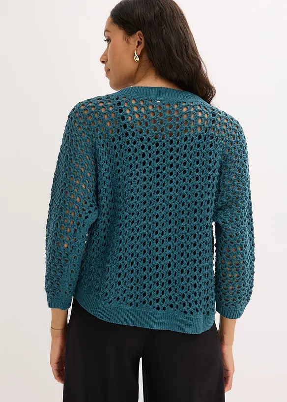 Cardigan i 100% bomull med hullm&oslash;nster, bonprix