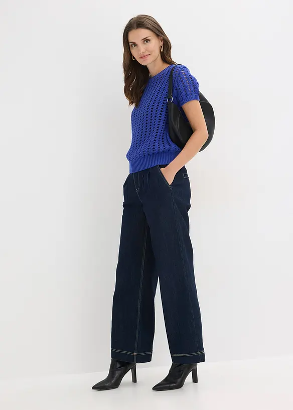 Kortermet genser i 100% bomull med hullm&oslash;nster, bonprix