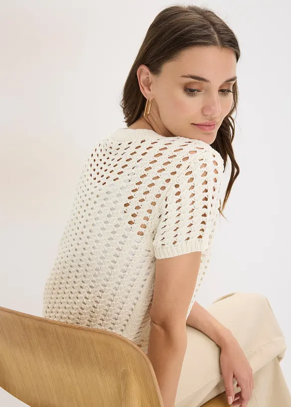 Kortermet genser i 100% bomull med hullm&oslash;nster, bonprix