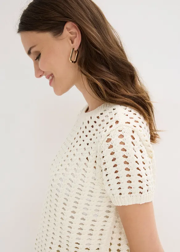 Kortermet genser i 100% bomull med hullm&oslash;nster, bonprix