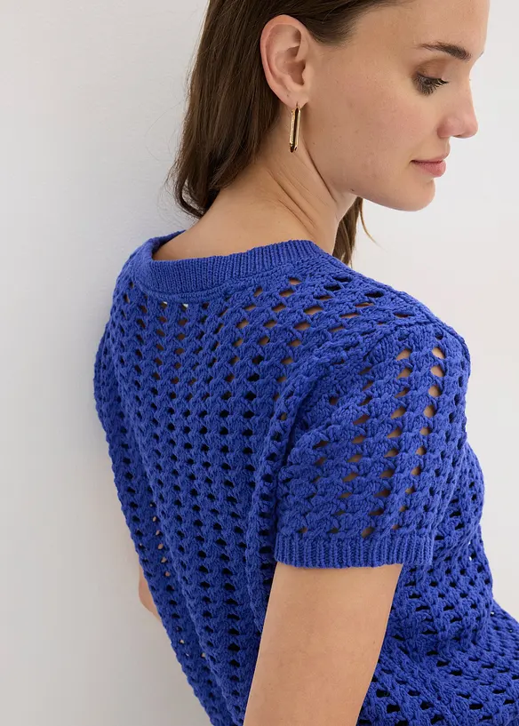 Kortermet genser i 100% bomull med hullm&oslash;nster, bonprix