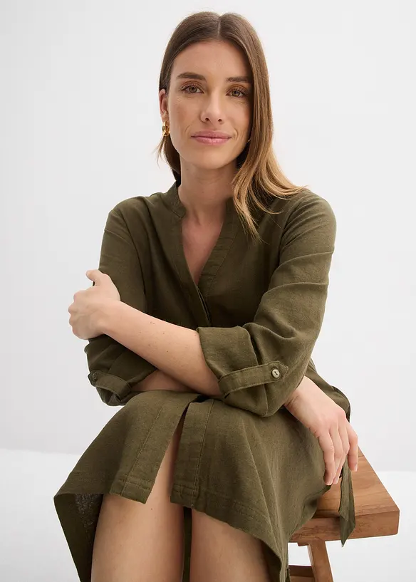 Kjole med lommer i lin- og viskosemiks, bonprix