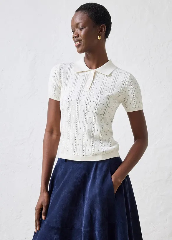 Genser med silke og hullm&oslash;nster, bonprix