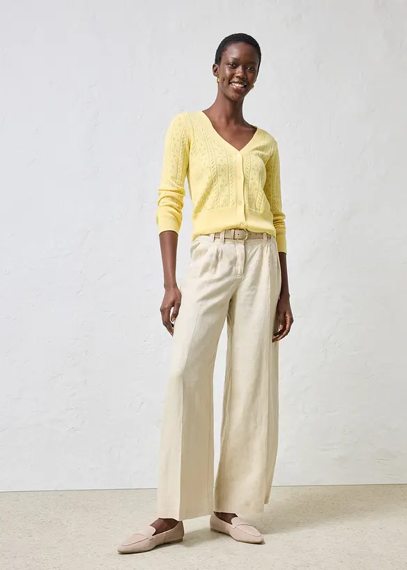 Cardigan med silke og hullm&oslash;nster, bonprix