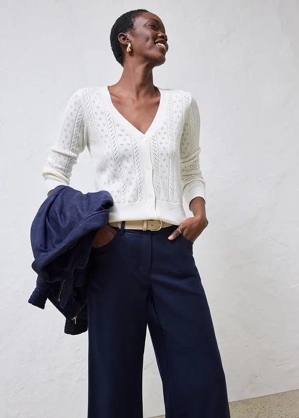 Cardigan med silke og hullm&oslash;nster, bonprix