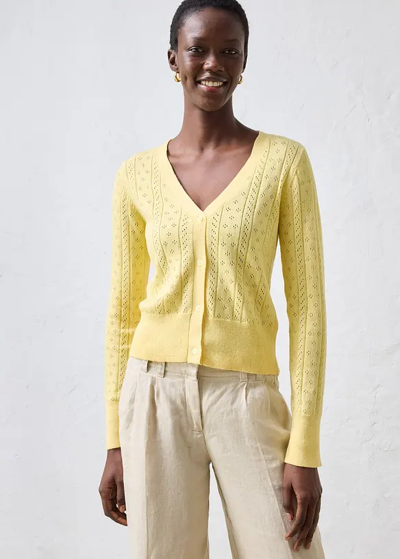 Cardigan med silke og hullm&oslash;nster, bonprix