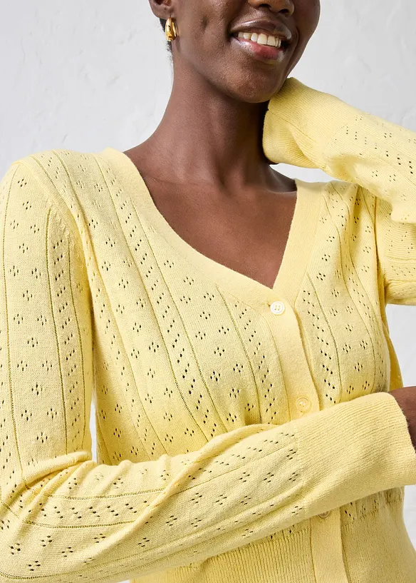 Cardigan med silke og hullm&oslash;nster, bonprix