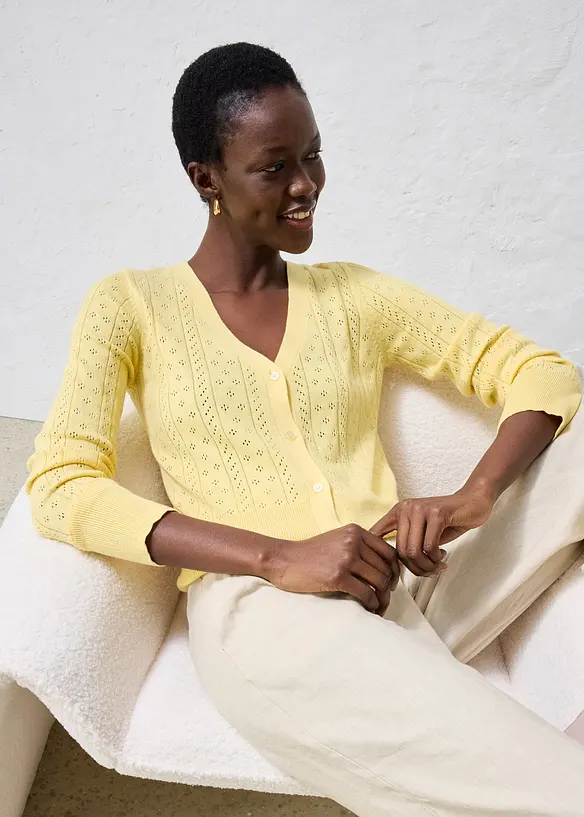 Cardigan med silke og hullm&oslash;nster, bonprix