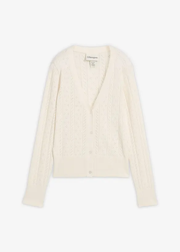 Cardigan med silke og hullm&oslash;nster, bonprix