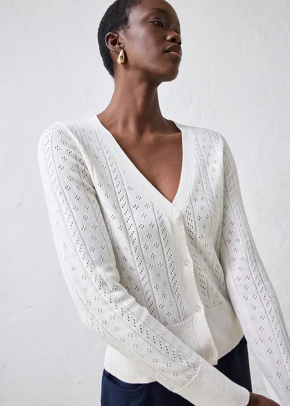 Cardigan med silke og hullm&oslash;nster, bonprix