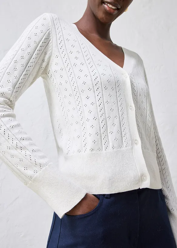 Cardigan med silke og hullm&oslash;nster, bonprix
