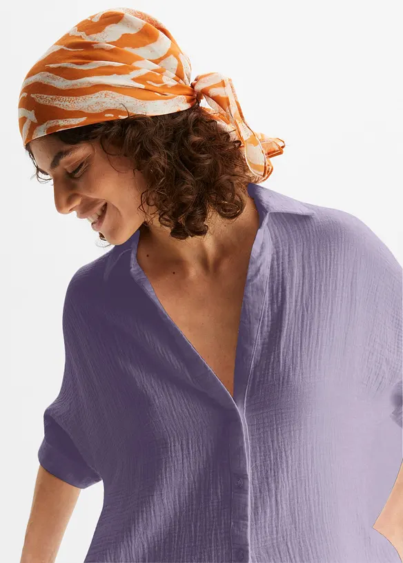 Oversized, lang skjorte i myk bomullsmusselin, bonprix
