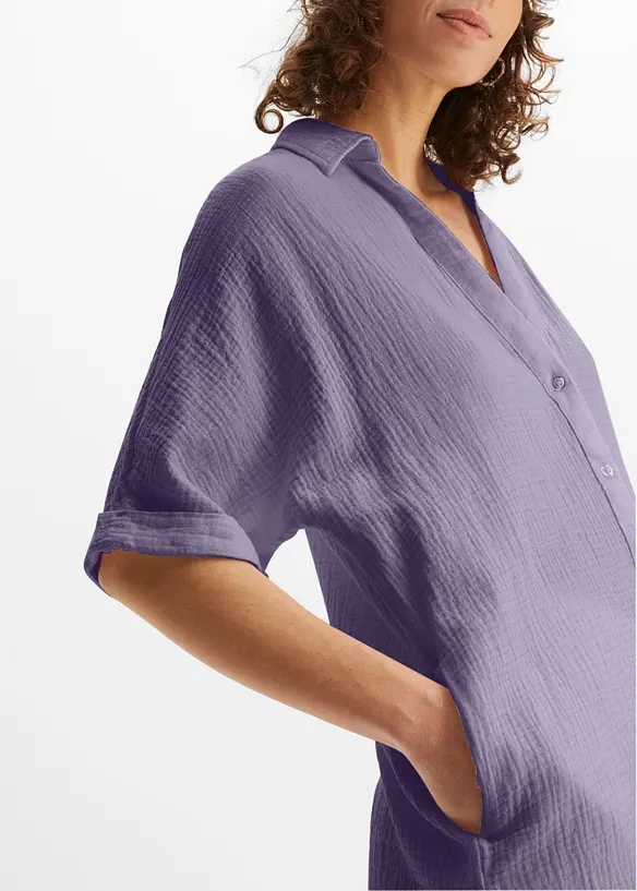 Oversized, lang skjorte i myk bomullsmusselin, bonprix