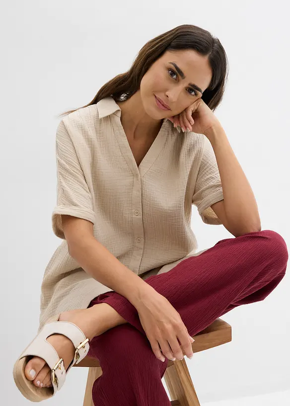 Oversized, lang skjorte i myk bomullsmusselin, bonprix