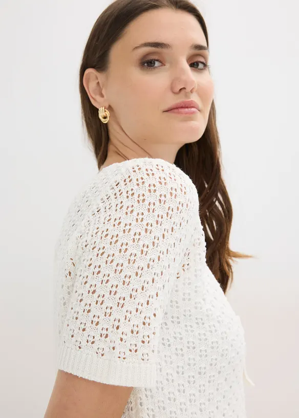 Genser med hullm&oslash;nster av bomullsmiks, bonprix