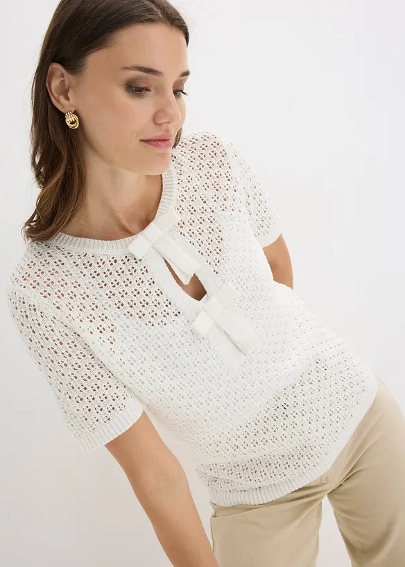 Genser med hullm&oslash;nster av bomullsmiks, bonprix