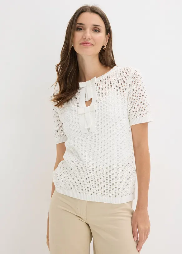 Genser med hullm&oslash;nster av bomullsmiks, bonprix