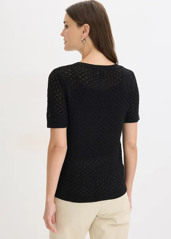 Genser med hullm&oslash;nster av bomullsmiks, bonprix