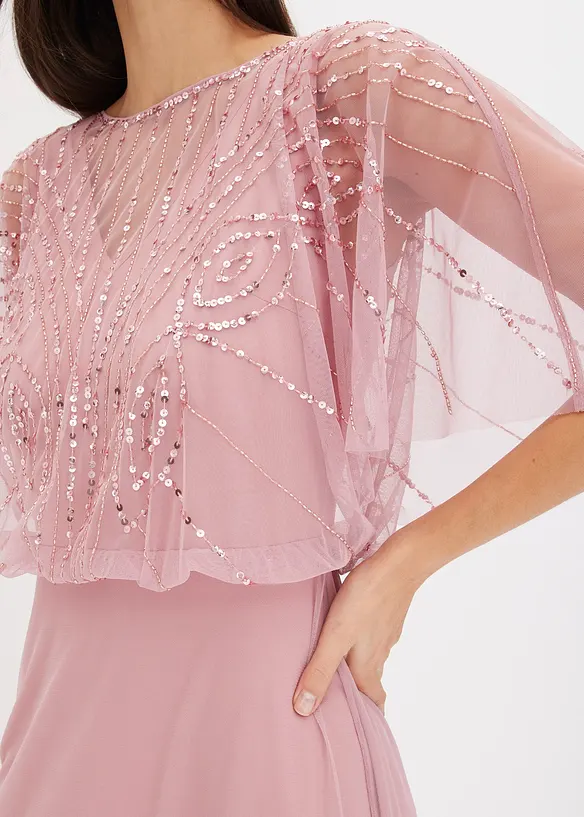 Maxikjole i lett tyll med paljettbroderi, bonprix