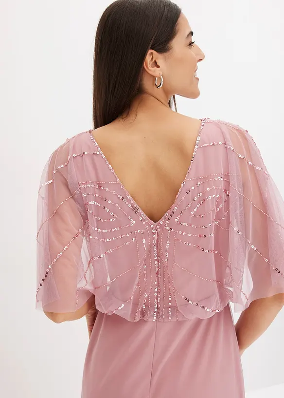 Maxikjole i lett tyll med paljettbroderi, bonprix