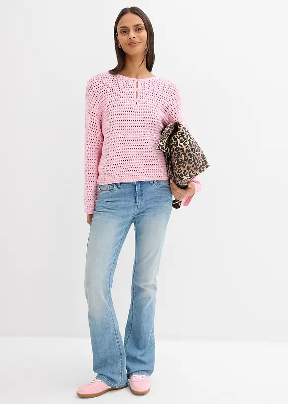 Oversized genser i 100% bomull med hullm&oslash;nster, bonprix