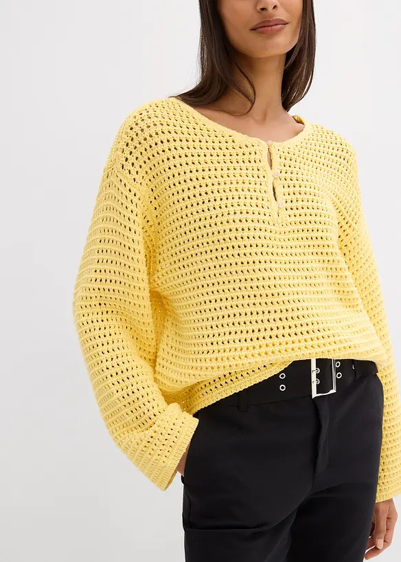 Oversized genser i 100% bomull med hullm&oslash;nster, bonprix