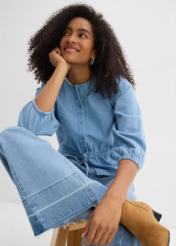 Jeansbluse med puffermer, bonprix