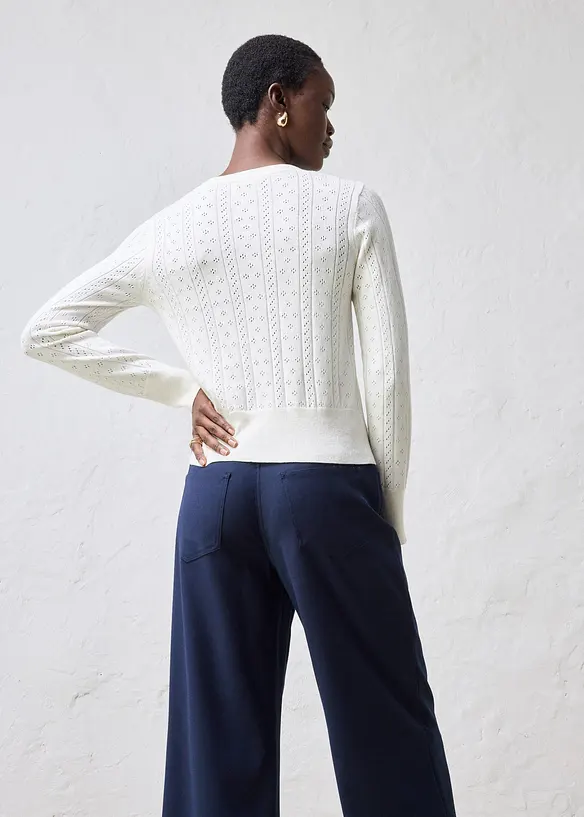 Cardigan med silke og hullm&oslash;nster, bonprix